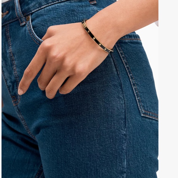 NWT Kate Spade Spot The Spade Thin Black/Gold Tone Bangle Bracelet O0RU2565 NEW - Picture 3 of 8